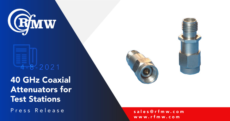The APITech 40AH-03 is a 2.92 mm male to 2.92 mm female attenuator with 3 dB nominal attenuation from DC to 40 GHz.