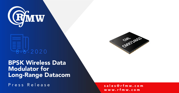 The CML Microcircuits’ CMX7146, flexible data transmitter supports BPSK and PRK modulation up to 9600 baud