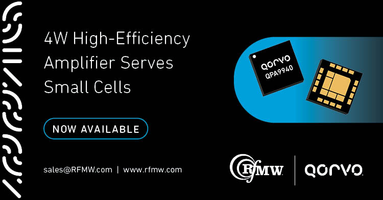The Qorvo QPA9940 high efficiency power amplifier supports small cells operating in the 2300 to 2400 MHz frequency range