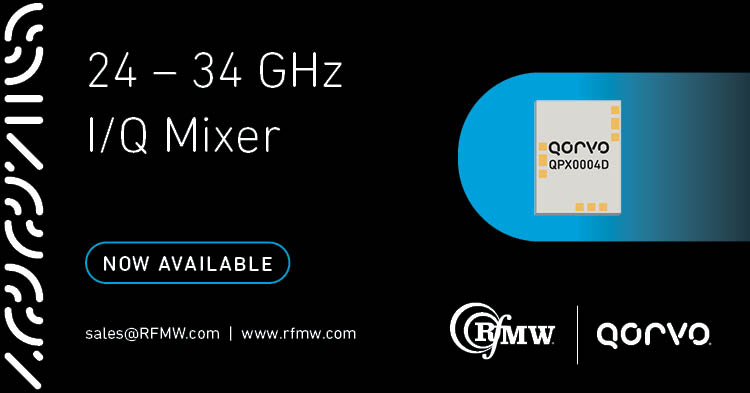 The QPX0004D, 24 to 34 GHz I/Q Mixer can be configured as an image reject mixer, a single sideband upconverter, or a QPSK modulator/demodulator.
