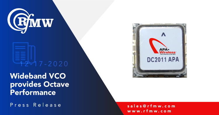 The APA Wireless R1020SMUA12_135 VCO delivers -103 dBc/Hz typical phase noise at 10 KHz offset over its operating range of 1000 to 2000 MHz
