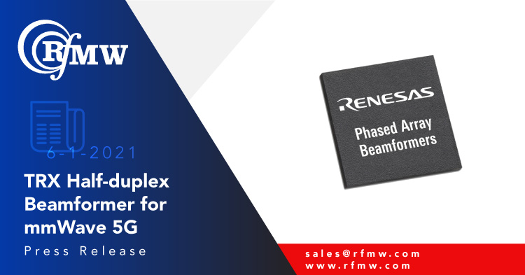 The F5288 is an eight-channel TRX half-duplex silicon beamformer IC designed for 28 GHz dual polarization 5G phased-array applications