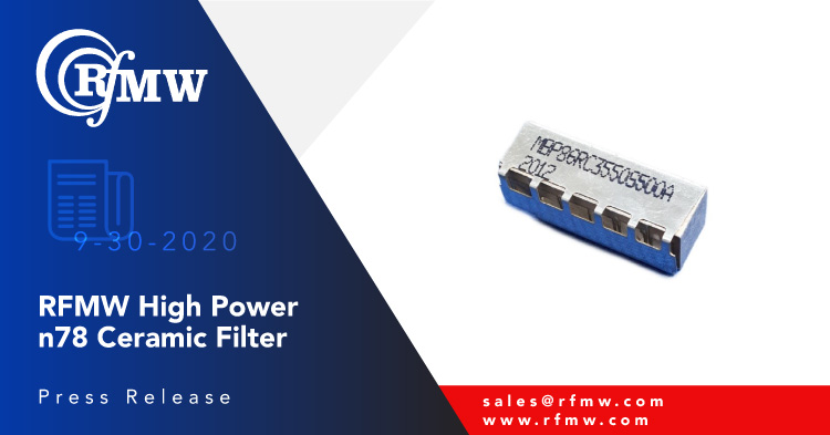 The Sangshin MBP86RC3550S500B ceramic filter for 3.5 GHz band, 5G deployments (n78) is rated to 15 Watts CW 