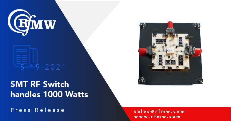 The RFuW Engineering model number MSW2T-2040X-198 is a single-pole, two-throw switch capable of handling 1000 Watts of Peak power over the range of 100 to 2000 MHz
