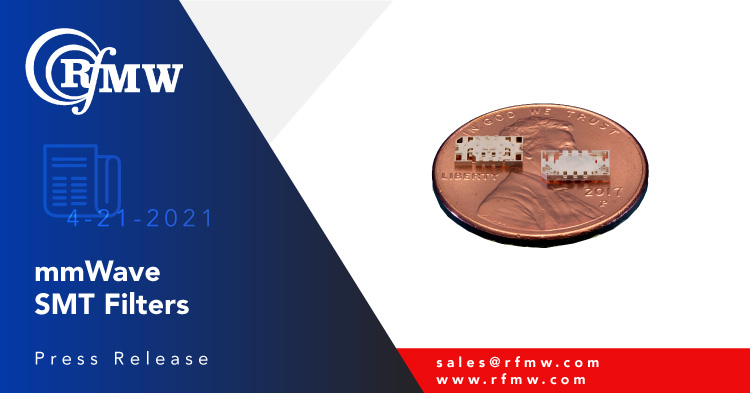 The Cubic Nuvotronics PSF42B04S, surface mount, mmWave, interdigital filter has a pass band of 40.0 to 44.0 GHz 