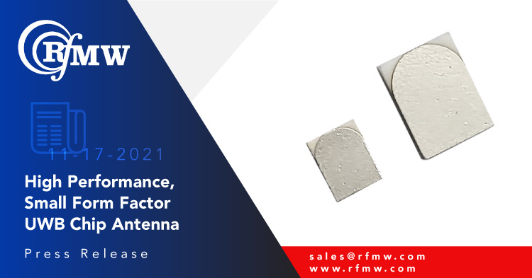 The KSCA-UWBS86A linear polarized, UWB chip antenna is designed to offer high efficiency in channels 1 through 7 (3,200 to 7,200 MHz) 