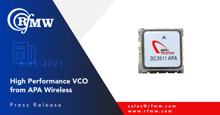 The APA Wireless R1424SMUAM12_135 VCO delivers -95 dBc/Hz typical phase noise at 10 KHz offset over its operating range of 1400 to 2400 MHz